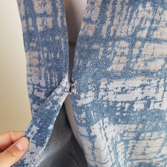 Pure Jill J Jill XL Indigo Blue Cotton Two-Tone Abstract One Button Cardigan - Picture 6 of 10